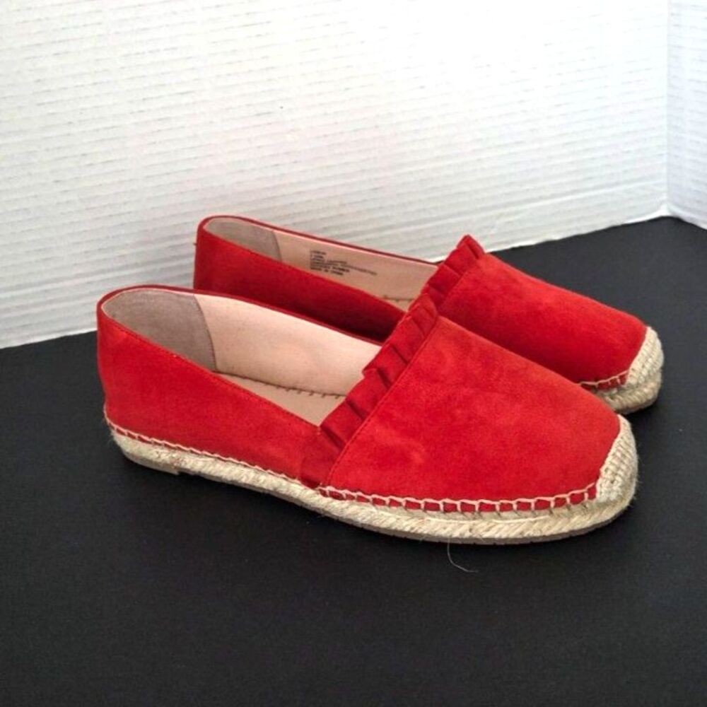 Kate Spade Lisbon Red Suede Ruffle Espadrille Flats Size 7.5